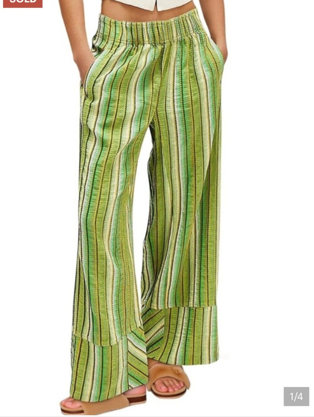 Wide Leg Striped Green Lounge Pants